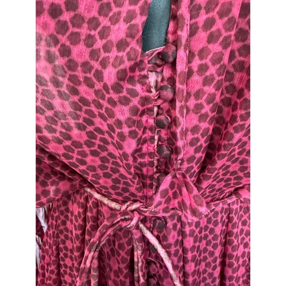 NWT Misa Los Angeles Louisa Dress XS Pink/Red Print Sheer Chiffon Midi - Picture 15 of 15